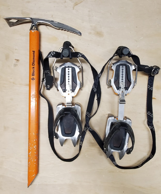 WTB General mountaineering crampons (semiauto) and ice axe