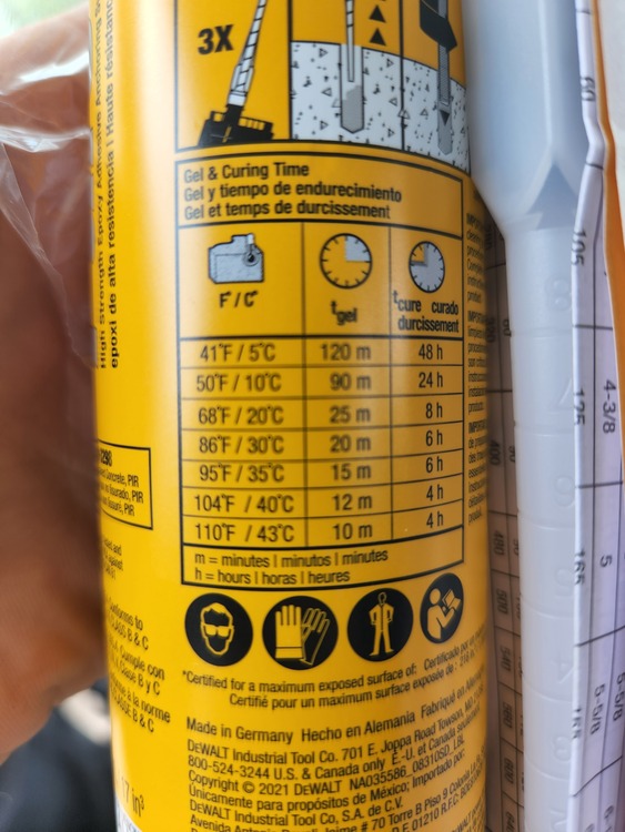 Adhesive working time and temps for gluein bolting