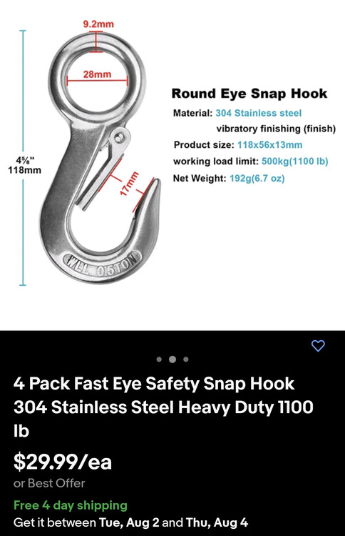 Stainless steel Snap hook 118mm