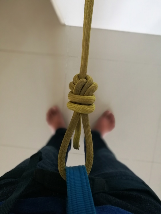 Girth hitching a bowline to harness tie in points (lanyard), what kind