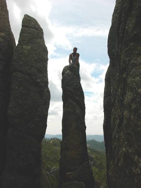 In Category: Trad<br>
Quality: Medium<br>
Description: Difficulty: 5.6 Protection: Trad Pro Only Description: Nice 5.6 Trad Climd - Place #9 nut under handle 25 feet up from southern Face start. 2nd pro is sling the first horn 15 feet from 1st pro. move up 15 feet to a camel hump and a needles rap to tera-firma <br>