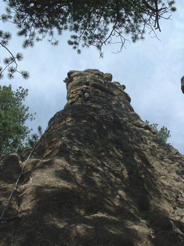 Moving into the route's crux.