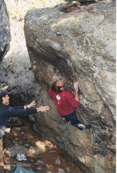 This is me setting up for the crux move on Sit Down and Be Counted.
<br>
Spotted by Brent Kertzman
<br>
Photo by David Asscherick.