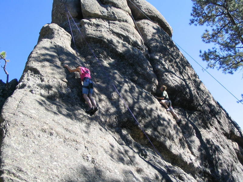 Shawn looking for a foot on Stormy Night, while Ben Salverson works his way up Tranquil Evening.