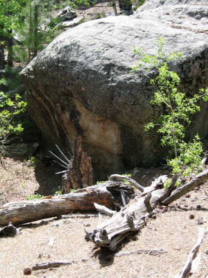 The "Beer Boulder" on the southern side of Mount Baldy downhill from the "Lillipad Boulder."