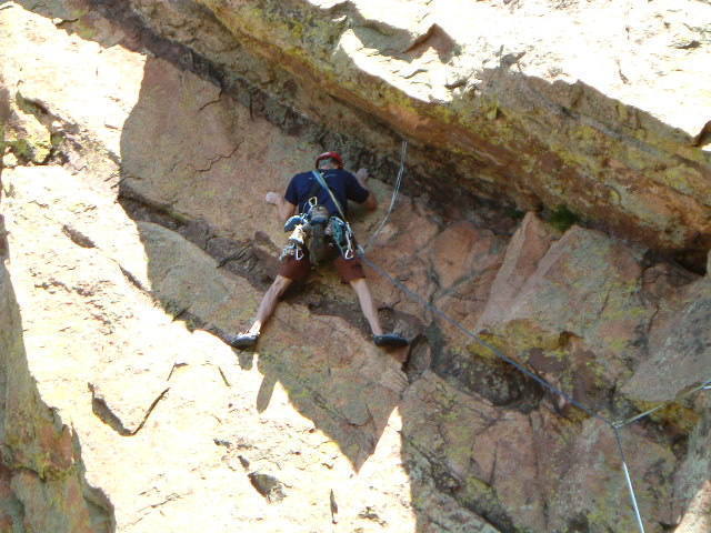 Unknown Climber - April 2005. Watched him climb from Lumpe; his style of climb protected his second very well. If anyone wants, I'll put a name to the face (rather the back of the head). Looked like a good guy to climb with.