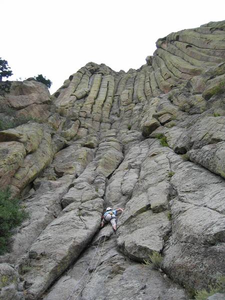 Martha Campbell struts her stuff on the first pitch up to the start of the Durrance Route.