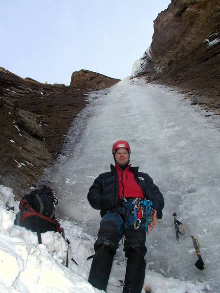 Mike at the base of Moratorium,trying to figure out where to hide from falling ice.