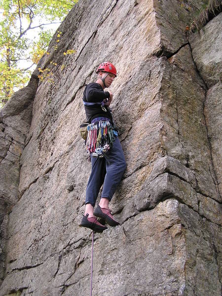 This is the start of Splashtic, which is a little hard to find. The crux is right below the dark lichen at the top of the picture.