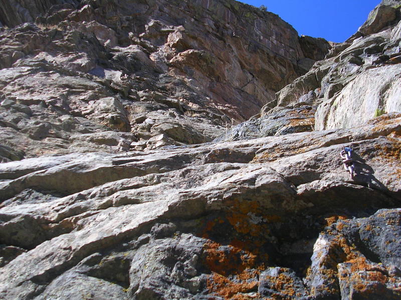 This is looking at the upper part of the route from a belay station.