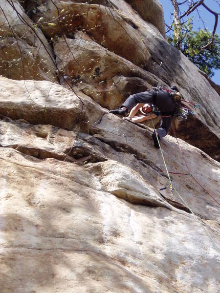 Pulling onto the slab, yet another crux.