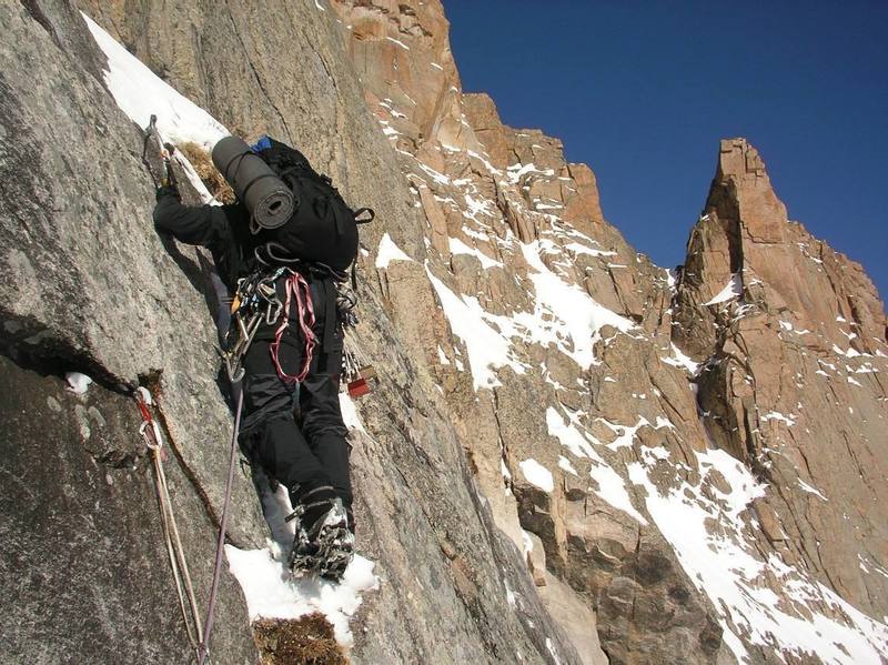 Eric leading our third pitch of the route with the help of some frozen turf. Taken 3/5/06.