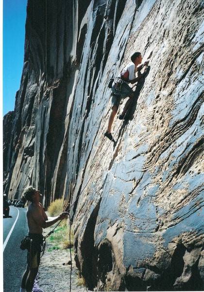 There isn't much belay space for Eric there at the base of this climb.