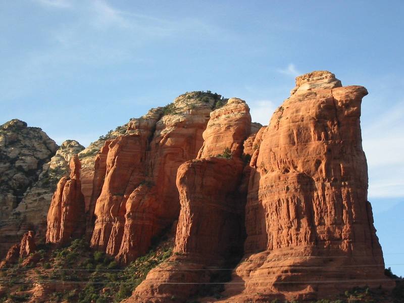 Coffee Pot Rock. The original route starts on the opposite side, and finishes up the left sky line. The South Spout is visible as the crack in the shadows on the right.