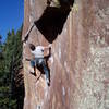 An unknown (but well-known--I just forgot his name) climber starting the lengthy crux section.