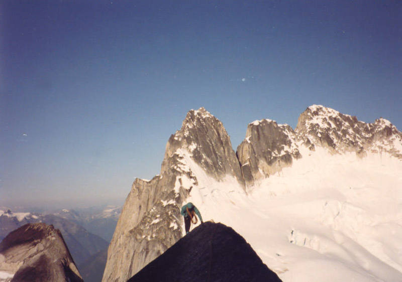 Fred on the best 5.4 on the planet - West Ridge of Pigeon Spire.