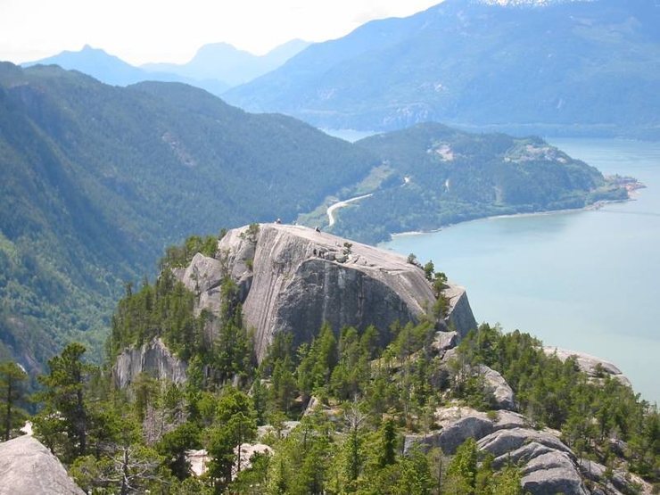 Looking southwest from the Center Summit of the Chief you can see the South Summit, Howe Sound and Hwy 99.