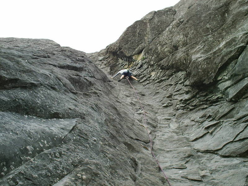 Casey Vavrino climbing. He took a good fall leading this climb, which is much harder than it looks.