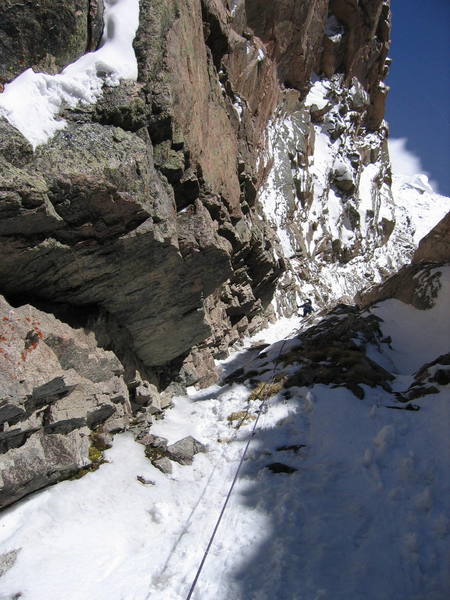 The "crux" mixed section on P2 in typical mid-winter condtions (5.1-2).  This route is usually melted out by mid to late April.  