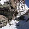 The "crux" mixed section on P2 in typical mid-winter condtions (5.1-2).  This route is usually melted out by mid to late April.  