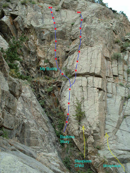 Routes on the far left side of Plotinus Wall.