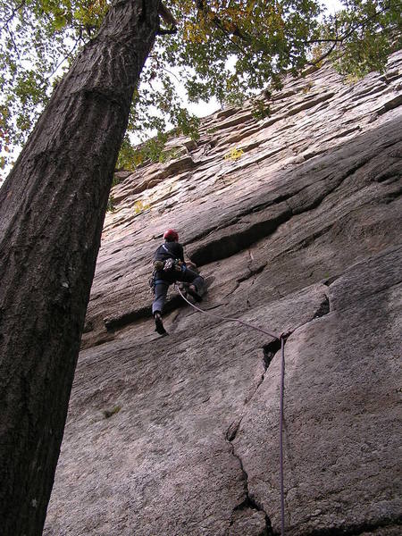 The City Lights crux on P1 is the thin crack through the very polished rock at the start.