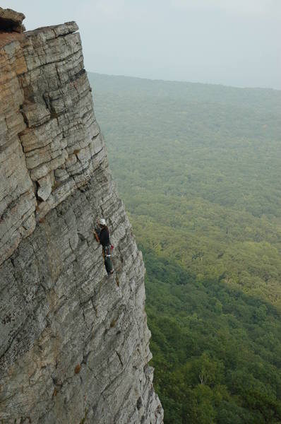 Unknown climber from Pennsylvania completing the first pitch.