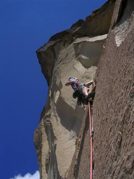 Steve Drake on the steep and clean portion of the 5.9 crack on pitch #2.