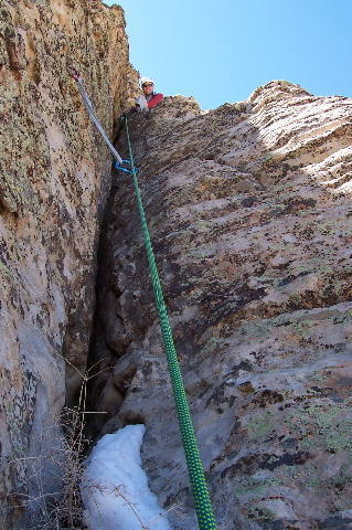 Approaching the top of NE Arete pitch 3.