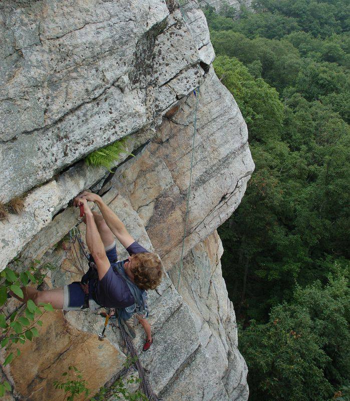 Trying to jam a 1 camalot in to the left of point.