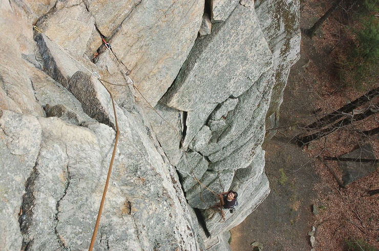 Looking down from part way through the traverse on P2 (if you stopped at the optional belay as we did).
