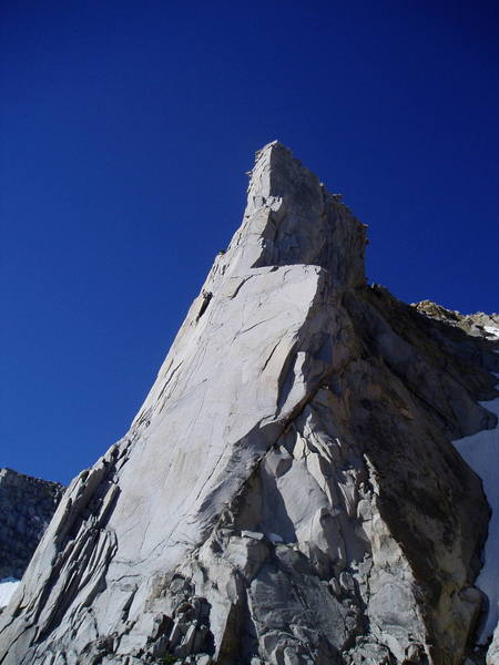 Looking up at the route from the base. Most of the route is just to the right of the left skyline.
