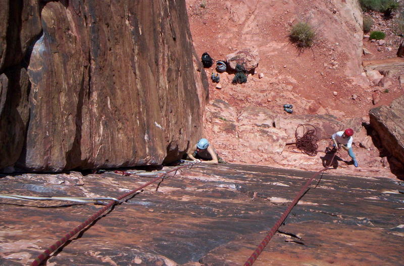 One of the nice climbs in Moderate Mecca. A good place to learn trad with some short and easy routes.