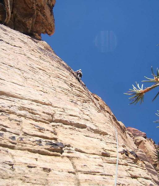 The excellent slab climbing never seems to end... Ohio John leads pitch 7 of Sunburn.