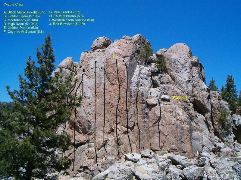 Coyote Crag with the top of the Doc Holiday Wall visible in the upper left.