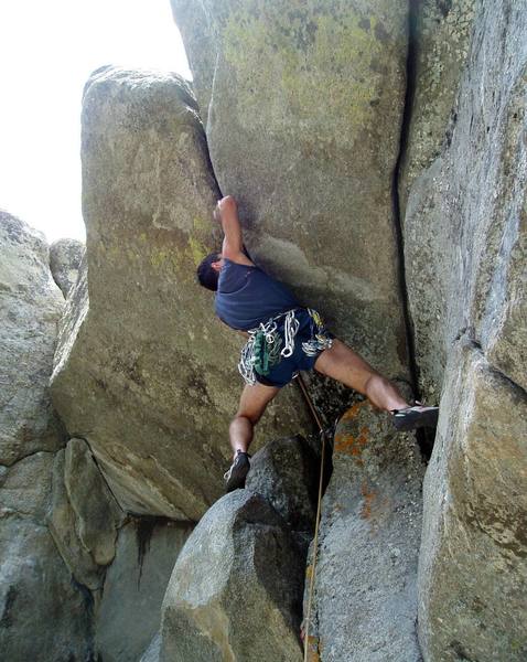 Tony Bubb leads Impassible Crack (11b) in Boulder Canyon, Colorado.