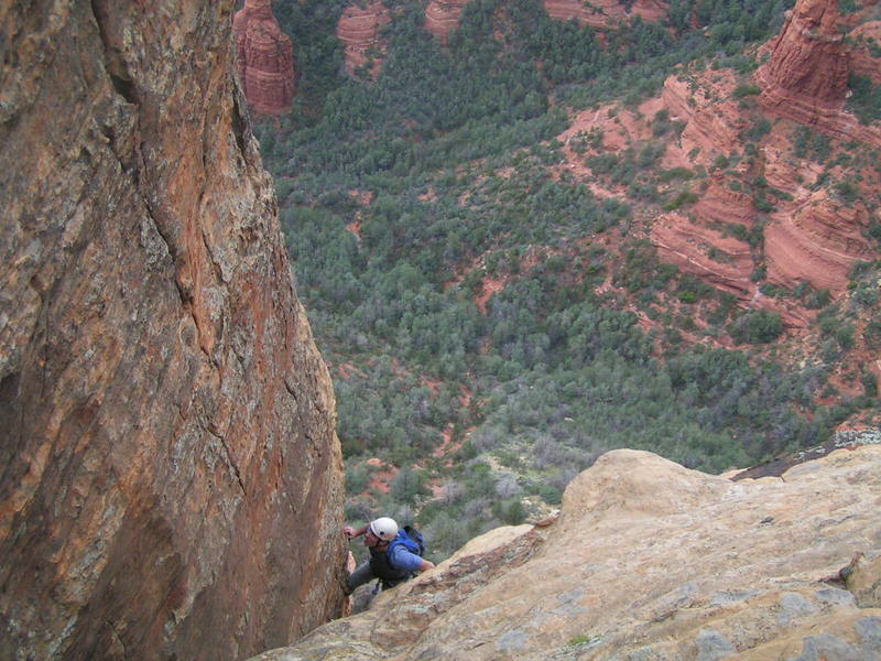 Finishing up the end of the crux pitch of Earth Angel. Up next is a nice 5.9 hand & finger crack.