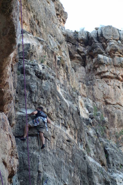 Brian just past the crux on Fist Full of Dollars!! Have fun on this one!!