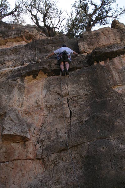 Bro Dalon just beyond the crux move leading "Snap, Crack, or Pop"