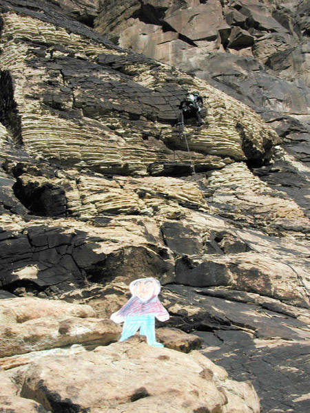 Flat Stanley waits for Gigette to top out the first pitch of There and Back Again.