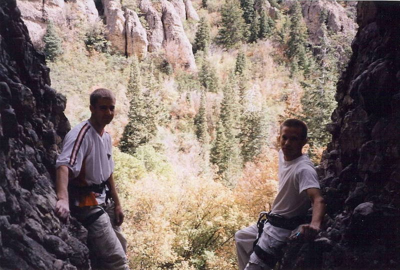 Cameron(right) in Maple Canyon after climbing at the Trash Compactor.