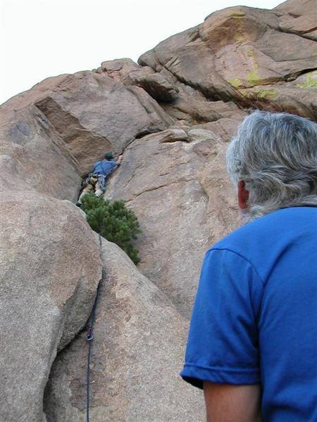Climber on the first pitch of Dustdevils