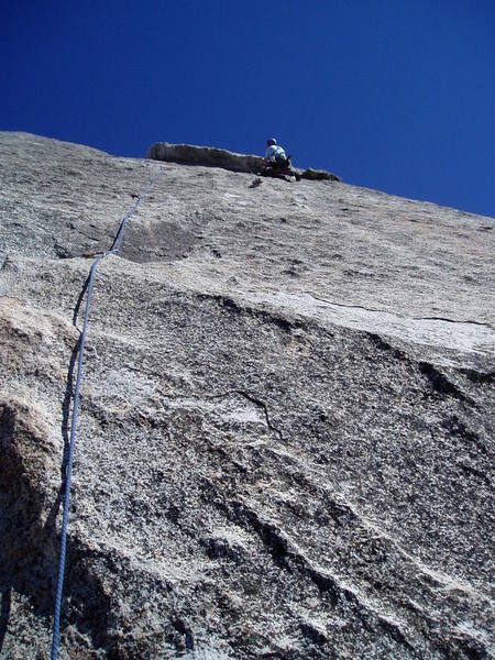 It's quite a ways from the last bolt when you finally reach the corner. And of course the hardest, thinnest, scariest moves are right at the end!
