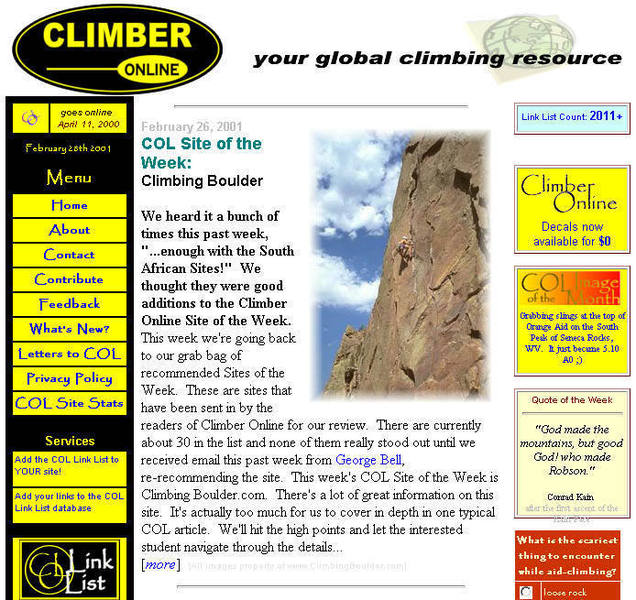 ClimberOnline Site of the Week, February 26, 2001. The first of two. WOWOWOWO 1337!!!