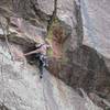 Tony Bubb leads the F.A. of Burger Madness (5.10) in Skunk Canyon of the Flatirons. Image by Peter Spindloe.