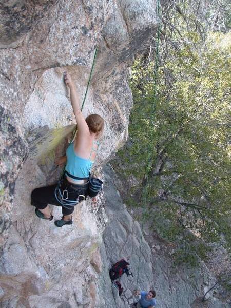 Reaching for the two finger pocket on the little overhang section with the left hand isn't as good as going with the right hand, I discovered at this point....."Falling"