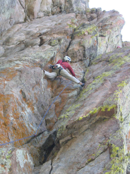 First pitch has exciting stemming and jamming at 5.9. It didn't feel this overhanging. Camera angle may be adding to the drama a bit here. (Photo by John Courtney)