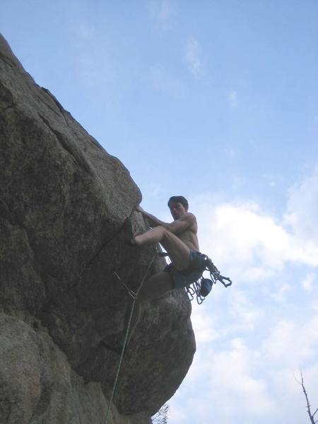 The power crux on Ruff Roof. (Mine Hole Crag, Bocan, 12a) Image by Brian Freund.