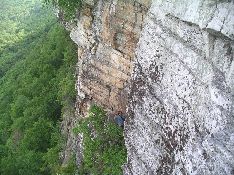 Mike at the belay ledge below P3.