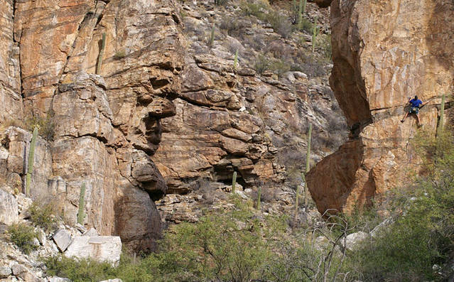 Jay at the thin crux of Javalina. PHOTO BY HILLARY DAVIS.